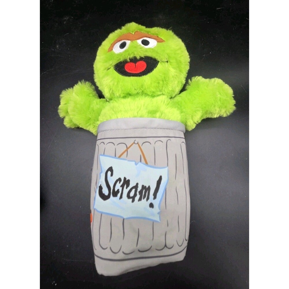Classic Sesame Street Oscar The Grouch Scram 13" Garbage Can Plush Green Clean!